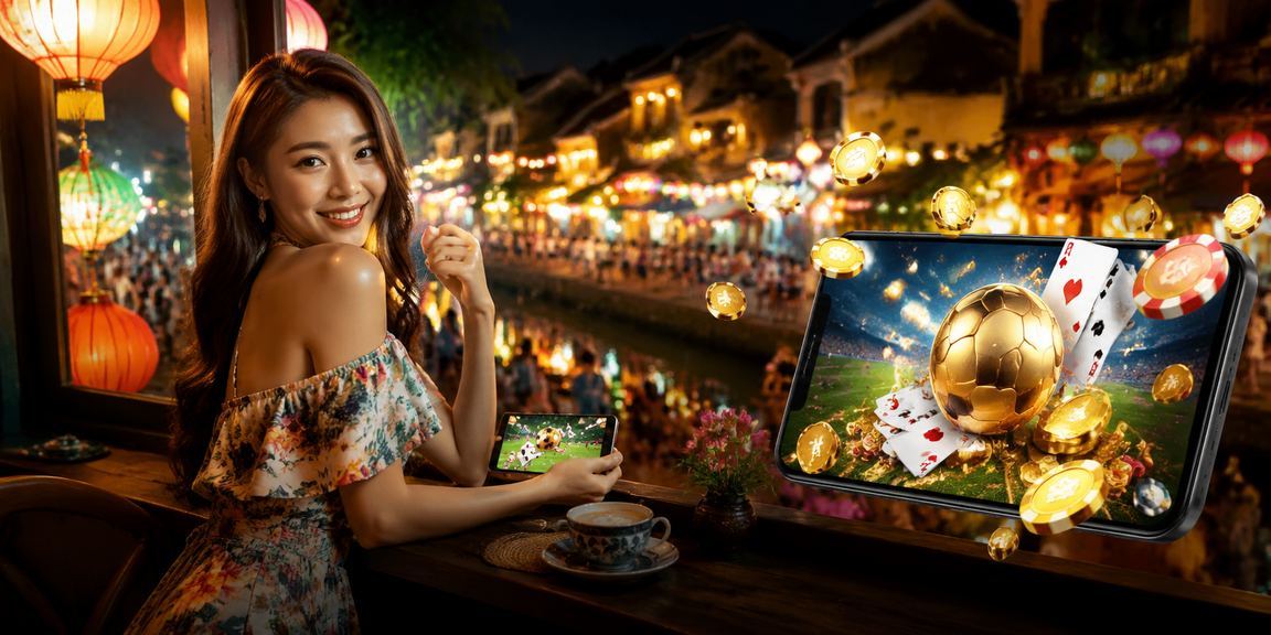Người chơi tại Hội An ngồi quán cà phê tìm hiểu thuật ngữ cược trên điện thoại