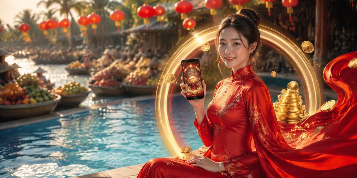 Người phụ nữ miền Tây mặc áo dài kiểm tra thông tin hoàn tiền và ưu đãi trên nền tảng 952